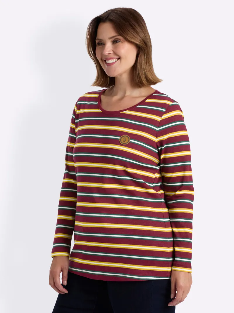 sheego Ringelshirt bordeaux-moos-geringelt, Bordeaux-moos-geringelt, – Produktbild 1 von 2