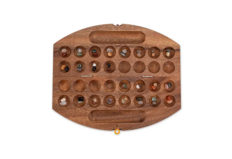 LOGOPLAY Spiel Hus oval Samena, Gesellschaftsspiel, Bao L Hus / Kalaha / Bohnenspiel aus edlem Samena-Holz mit 75, Beige, – Produktbild 3 von 5