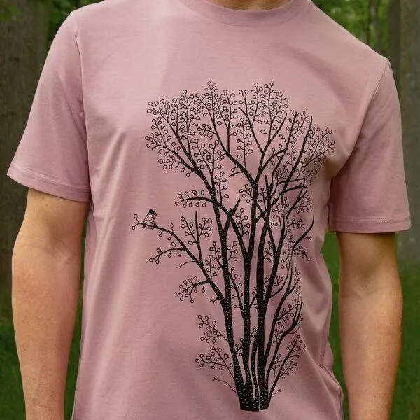 Cmig Cmig Herren T-Shirt Erle mit Elster / T-Shirt mit Baum, Lilac dream (rosa), – Produktbild 3 von 4