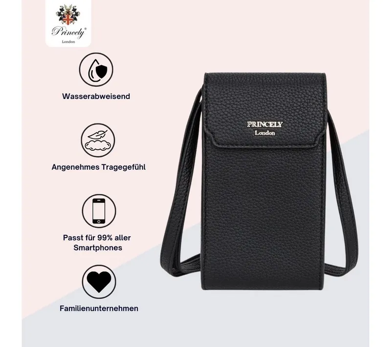 Princely London Handytasche Handytasche CELINA – Stilvoll, kompakt & immer griffbereit, Schwarz, – Produktbild 1 von 5