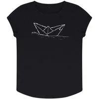 ilovemixtapes ilovemixtapes Paperboat Papierschiff Rolled Sleeve Damen T-Shirt aus Biobaumwolle, Black (schwarz), – Produktbild 1 von 1