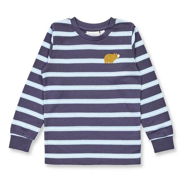 Sense Organics Sense Organics Kinder Schlafanzug, Modell LONG JOHN, Mehrfarbige ringel mit bär, – Produktbild 2 von 4