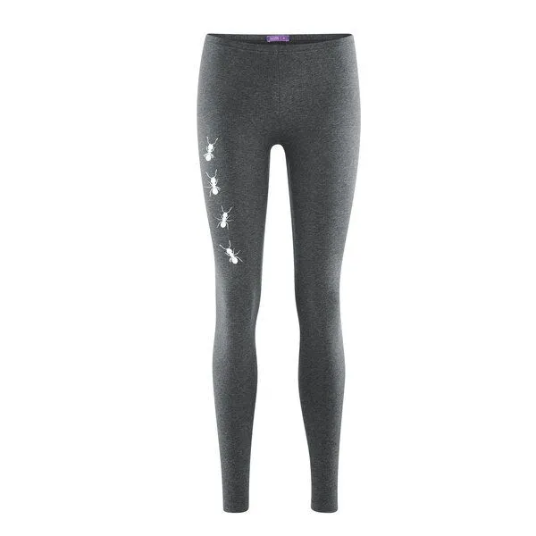 HANDGEDRUCKT HANDGEDRUCKT Leggings aus Biobaumwolle " Ameisen", Graphit melange, – Produktbild 1 von 2