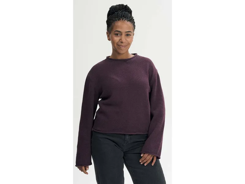 MELA MELA Rollsaum Strickpullover Style GEETHA aus 100% Bio-Baumwolle, Elderberry melange, – Produktbild 1 von 5