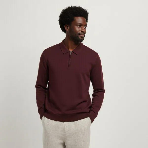 YTWOO YTWOO Unisex-Sweatshirt mit Zipper und Polokragen, Dark cherry, – Produktbild 1 von 3