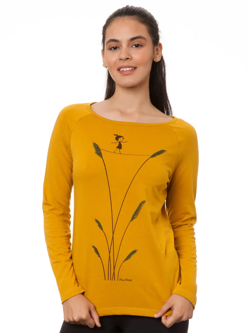 FellHerz Raglan Longsleeve Seiltanz harvest gold - XS – Produktbild 1 von 1