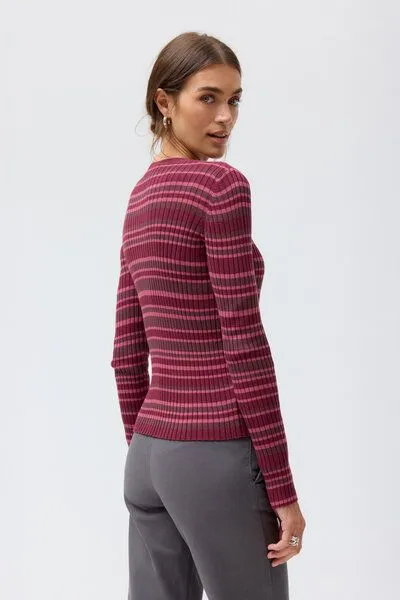 People Wear Organic People Wear Organic Rippstrick Strickjacke, rot geringelt, Red, – Produktbild 3 von 4