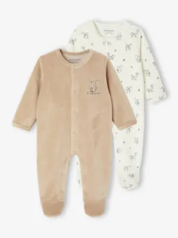 Vertbaudet 2er-Pack Baby Samt-Strampler mit Tier-Print – Produktbild 1 von 1