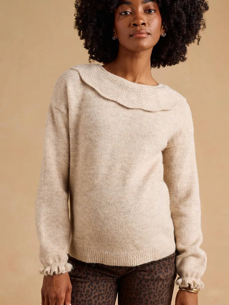 Envie De Fraise Pullover mit Zierkragen für Schwangerschaft & Stillzeit ENVIE DE FRAISE, Beige meliert, – Produktbild 2 von 4