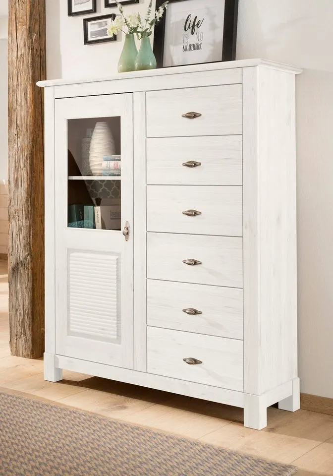 OTTO home Highboard Rauna, Vitrine, Breite 103 cm, FSC®-zertifiziertes Massivholz, Braun|weiß, – Produktbild 3 von 5