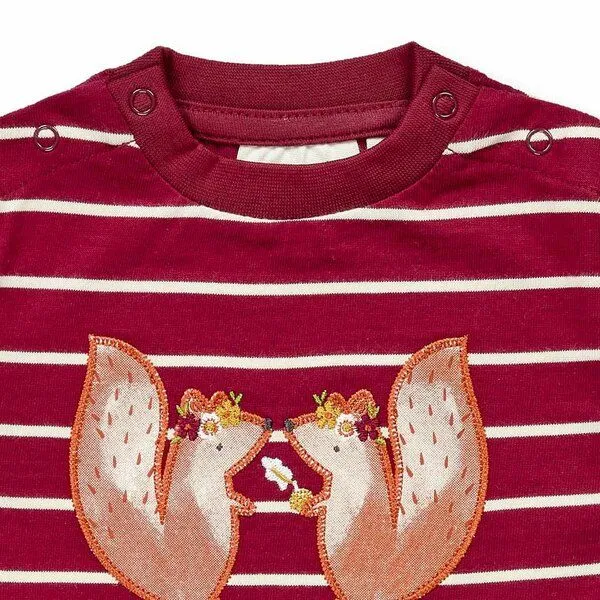 Sense Organics Sense Organics Baby Langarmshirt, Modell LEJA, Weinrot geringelt mit eichhörnchen, – Produktbild 2 von 4