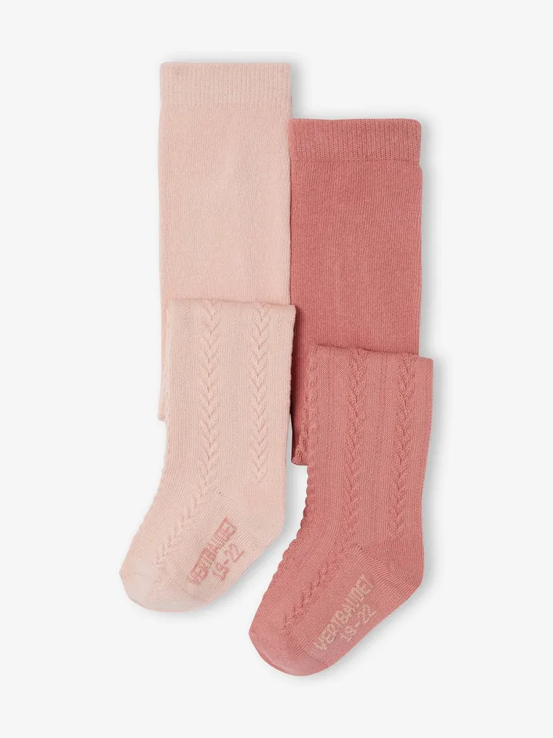Vertbaudet 2er-Pack Mädchen Baby Strumpfhosen Ajourstrick hell, Hellrosa, – Produktbild 1 von 2