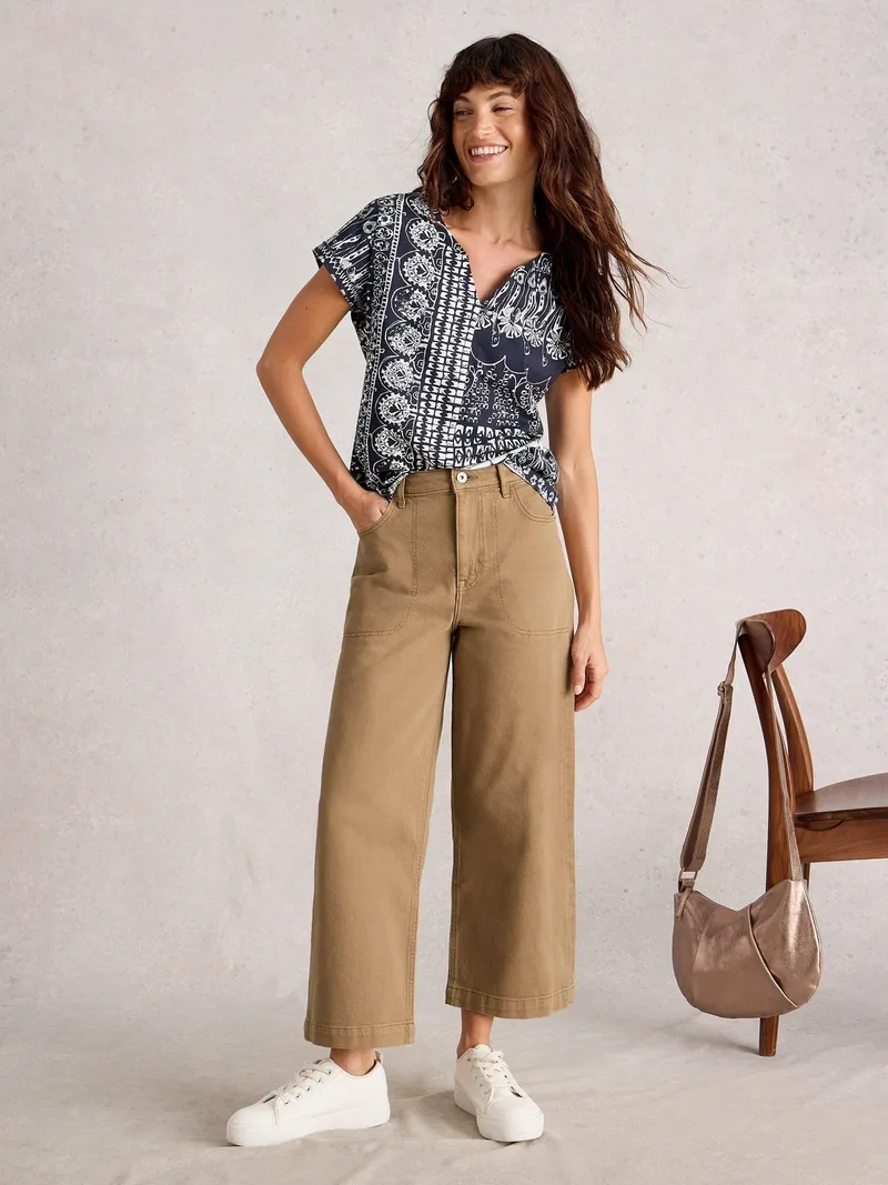 White Stuff 7/8-Jeans Tia mit weitem Bein - 34/R, Mittel tan, – Produktbild 1 von 4