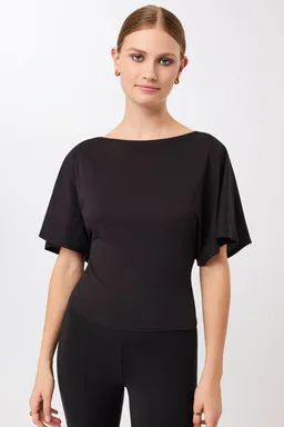 mandala MANDALA Damen vegan T-Shirt Mit Schleife Am Rücken Schwarz – Produktbild 1 von 1