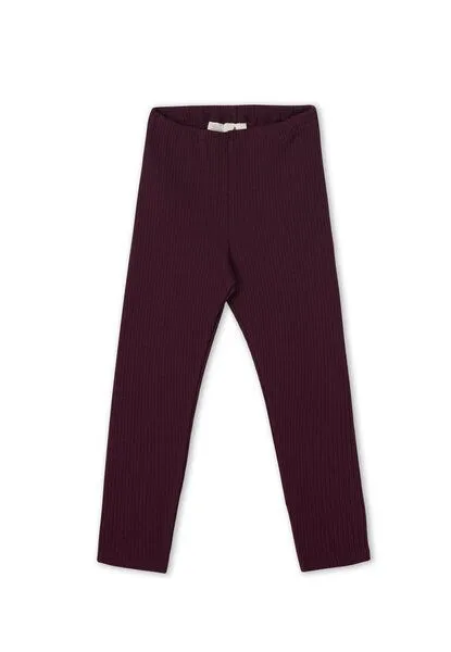 Leela Cotton Leela Cotton Kinder Ripp Leggings aus 100% kba-Baumwolle - Feiner Ripp Struktur 2052, Aubergine, – Produktbild 1 von 2