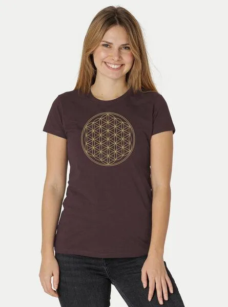 Peaces.bio - handbedruckte Biomode Peaces.bio - handbedruckte Biomode Bio-Damen-T-Shirt Die Blume des Lebens, Braun, – Produktbild 2 von 2