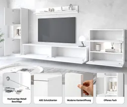 OTTO home Wohnwand PARIS, Vitrine Türanschlag links/rechts wechselbar, (Komplett-Set, 4-St), grifflose Design, stehend und hängend montierbar – Produktbild 1 von 1
