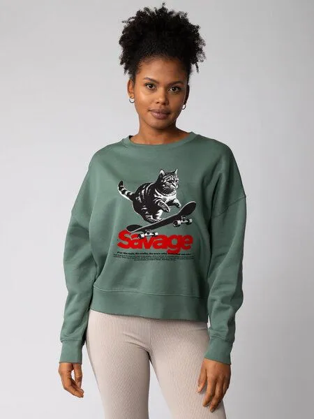 watapparel watapparel Sweatshirt Frauen Savage Cat, Green bay, – Produktbild 2 von 2
