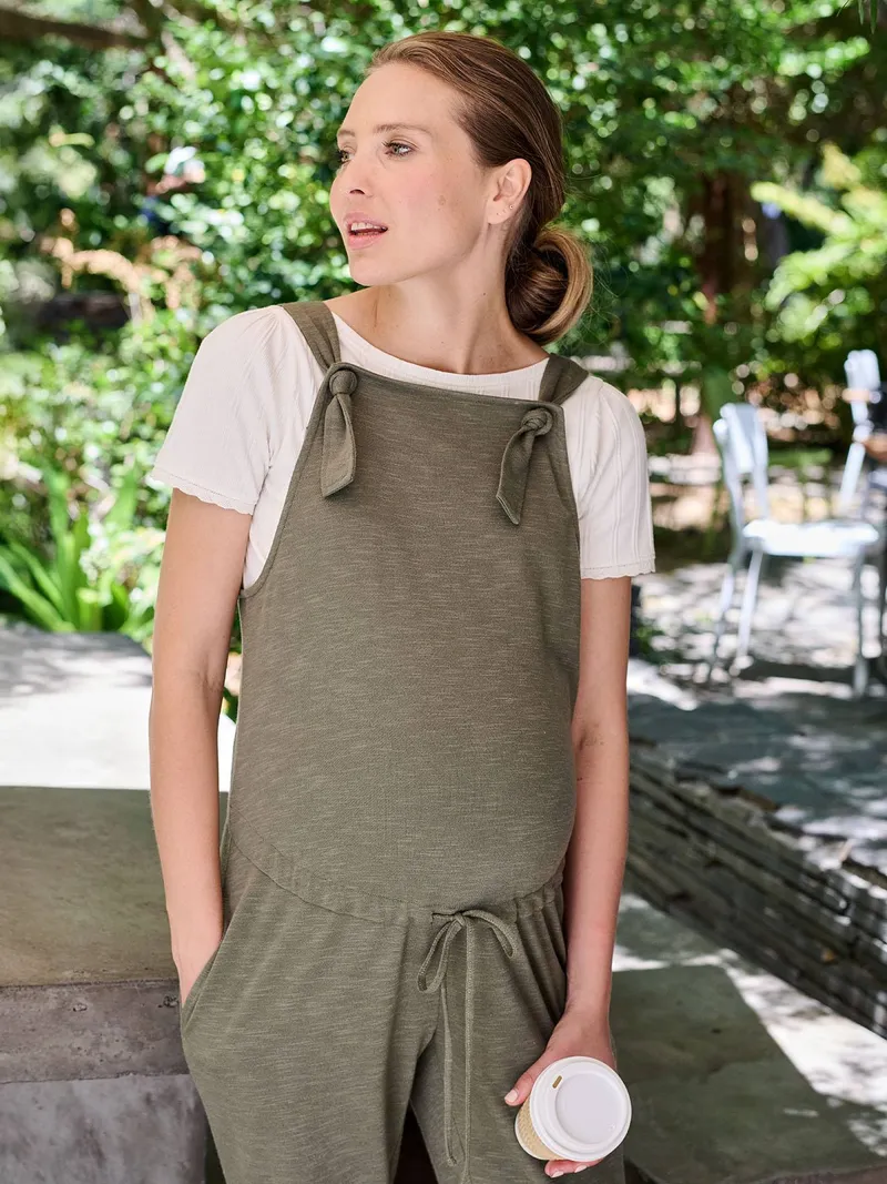 Envie De Fraise Umstands-Latzhose aus leichter Sweatware ENVIE DE FRAISE, Khaki, – Produktbild 3 von 4