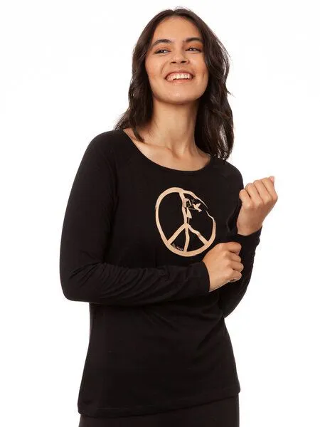FellHerz FellHerz Damen Raglan Longsleeve Peace schwarz aus 100% Biobaumwolle – Produktbild 4 von 4