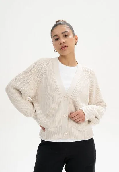MELA MELA Rippstrick Cardigan Style BHUMA aus 100% Bio-Baumwolle, Cream melange, – Produktbild 1 von 4