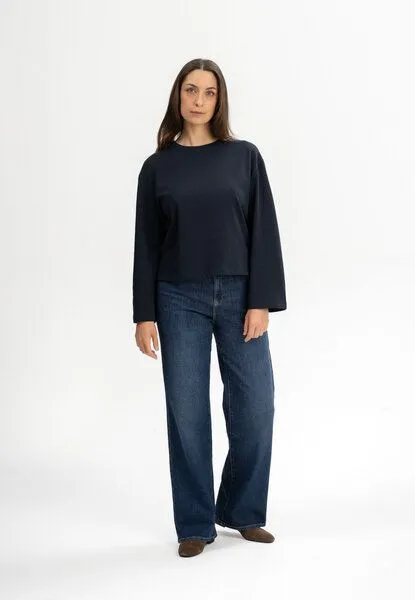 MELA MELA Oversized Langarmshirt schwer Style SANGEETHA aus 100% Bio-Baumwolle, Navy, – Produktbild 4 von 5