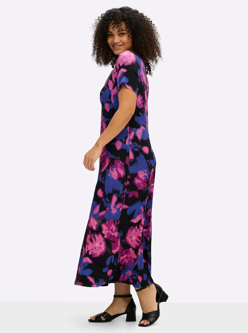sheego by Joe Browns Jerseykleid, Schwarz-pink-gemustert, – Produktbild 2 von 2