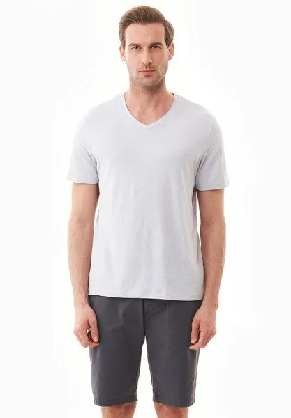 ORGANICATION ORGANICATION Basic T-Shirt aus Bio-Baumwolle mit V-Ausschnitt, Light grey, – Produktbild 1 von 4