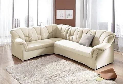 DOMO collection Ecksofa Papenburg B/T/H: 242/190/84 cm L-Form, wahlweise mit Bettfunktion, Langer Schenkel links oder rechts, Beige, – Produktbild 6 von 8