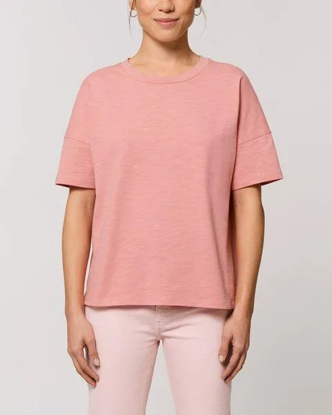 YTWOO YTWOO Kurzes Damen T-Shirt aus schwerer Bio Baumwolle mit Slub-Optik, Rosa, – Produktbild 2 von 4