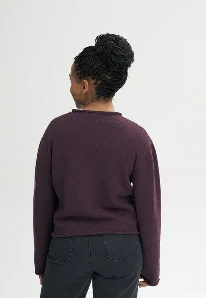 MELA MELA Rollsaum Strickpullover Style GEETHA aus 100% Bio-Baumwolle, Elderberry melange, – Produktbild 2 von 4