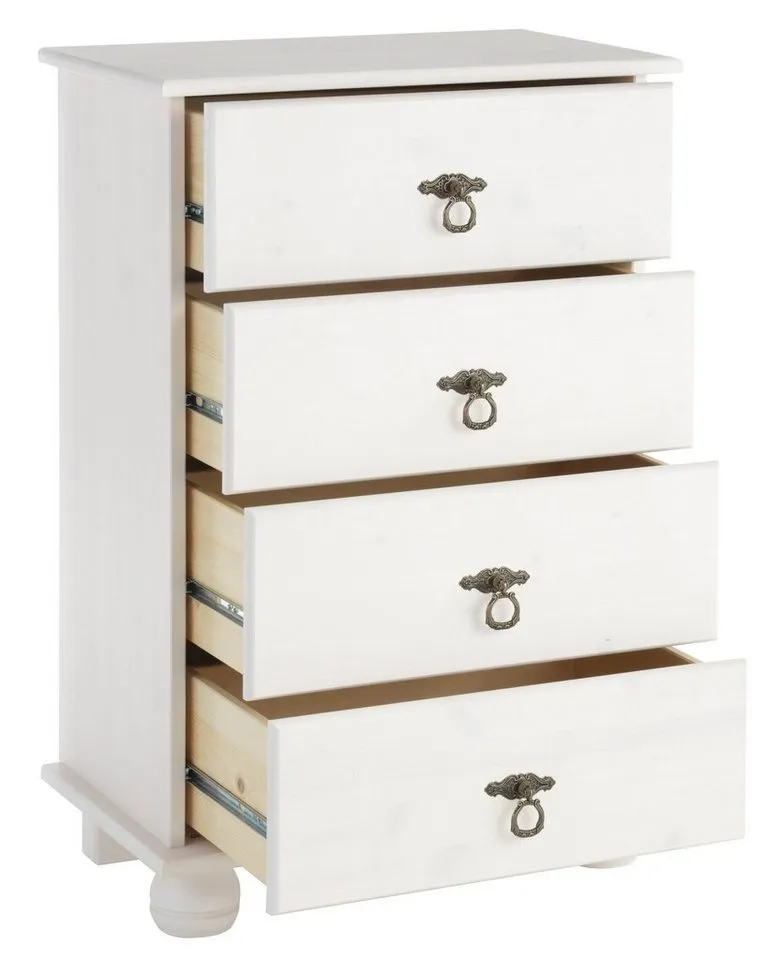 OTTO home Kommode Finca Hochkommode mit 4 Schubladen und Ringgriffen aus Metall, massives Kiefernholz, mit 4 Schubladen und einer natürlichen Maserung, Weiß, – Produktbild 5 von 5