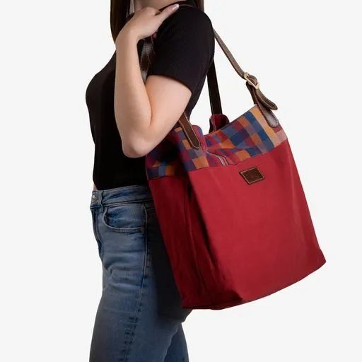 Dragolina Dragolina Shopper Miss Eve mit Webstoff der Pwo Karen, Terracotta karo (rot), – Produktbild 4 von 4