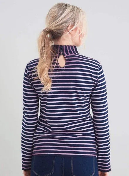 ORGANICATION ORGANICATION Ringelshirt mit Stehkragen aus 100% Bio Baumwolle, Navy & lilac, – Produktbild 3 von 3