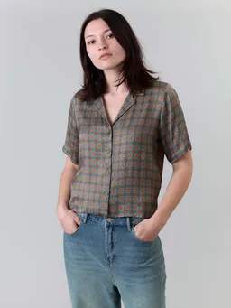 Yahmo Yahmo Damen vegan Hemd Elfie Atlas Beige Blau – Produktbild 1 von 1