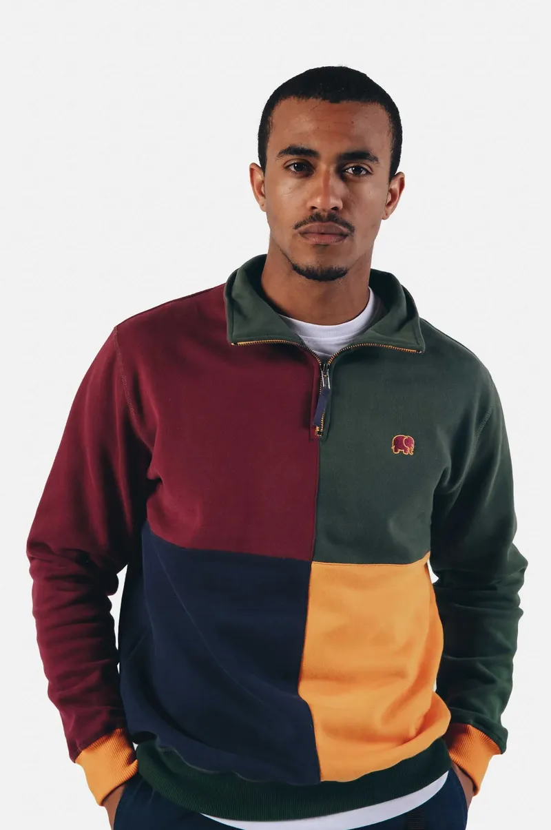 Trendsplant Trendsplant Herren vegan Pullover Half Zip Harlekin Color Block, Dunkelblau, – Produktbild 2 von 2