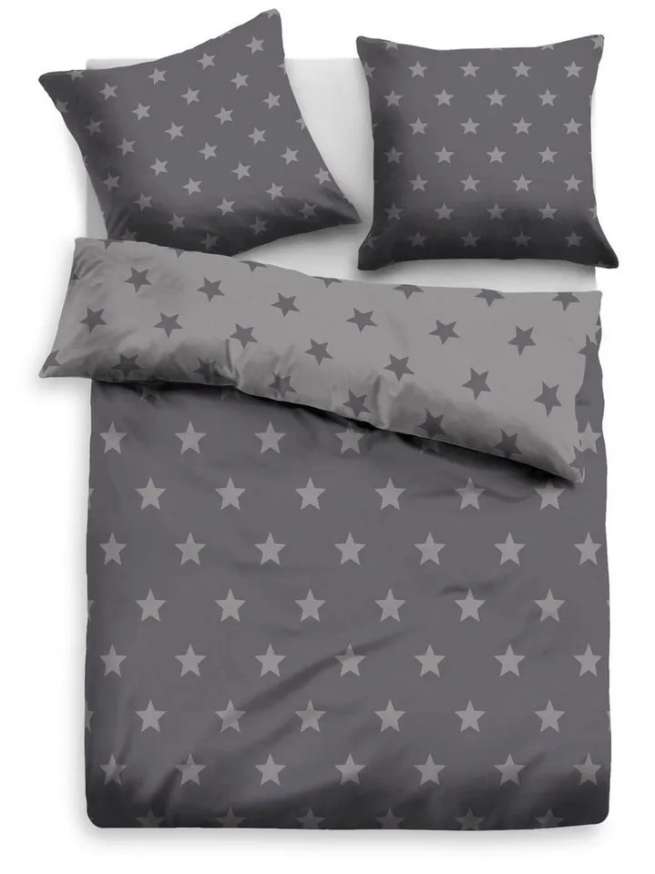 OTTO home Wendebettwäsche STELLA, Biber, 2 teilig, Bettwäsche mit Sternen, Weihnachten, Winter, Grau, – Produktbild 3 von 7