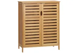 kleankin kleankin Badkommode Badezimmerschrank, Badschrank (Beistellschrank mit 2 Lamellentüren, Innenregalen, 1 St., Bambus Aufbewahrungsschrank für Badezimmer), 68 x 32 x 86 cm – Produktbild 1 von 1