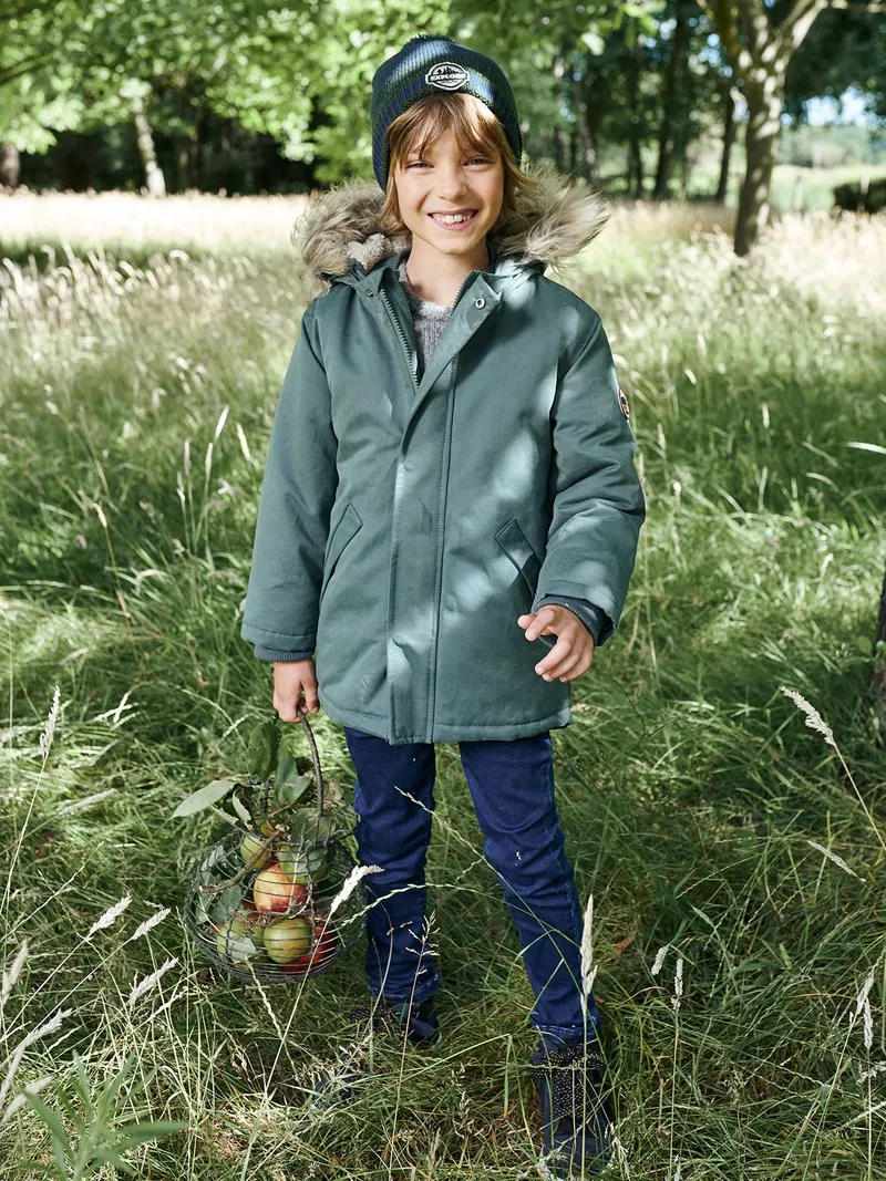 Vertbaudet Vertbaudet Jungen Winterjacke mit Teddyfleece-Futter, Graugrün, – Produktbild 4 von 4