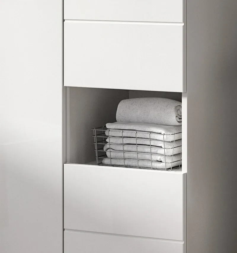 Inn.Furn Badkommode Larik (Bad Midischrank in Weiß Hochglanz, 3-türig, 60 x 131 cm), 9 Fächer für viel Stauraum, Weiß, – Produktbild 1 von 5