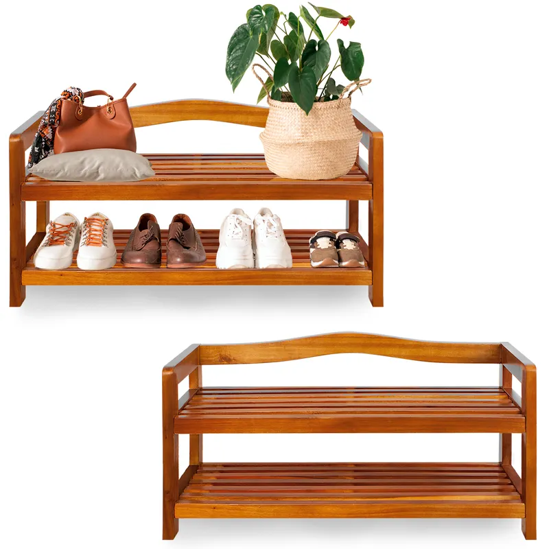 Casaria® Schuhregal 2er-Set Akazienholz 2 Etagen, Braun, – Produktbild 1 von 2