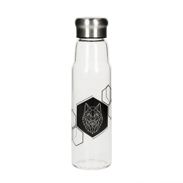 elasto elasto Glasflasche 0,55 Liter Trinkflasche Borosilikatglas mit Neoprentasche, Geometric-wolf, – Produktbild 2 von 4