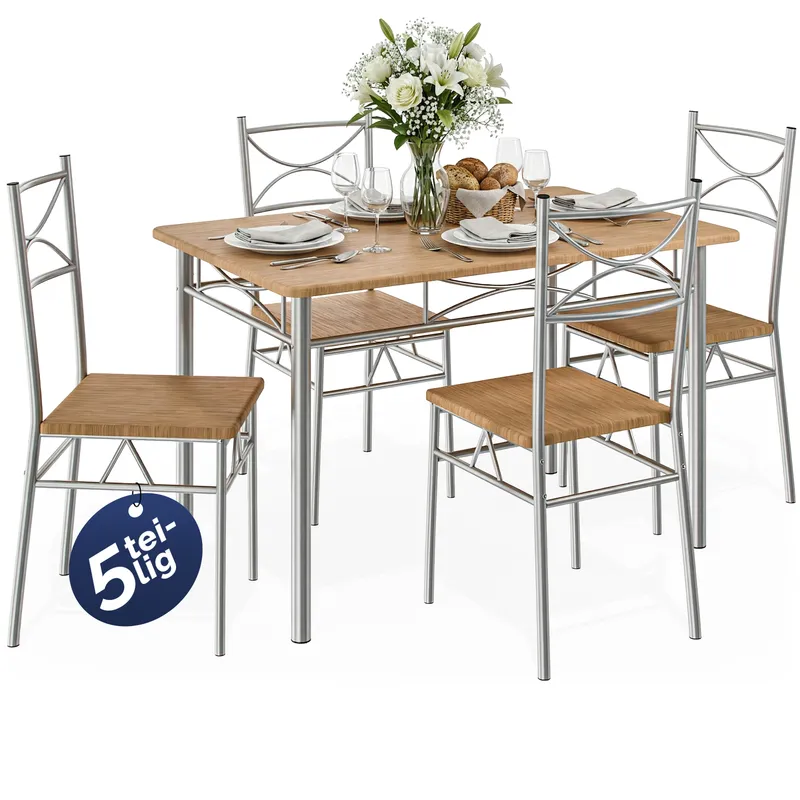 Casaria® Sitzgruppe Paul 5-tlg Buche, Braun, – Produktbild 1 von 2