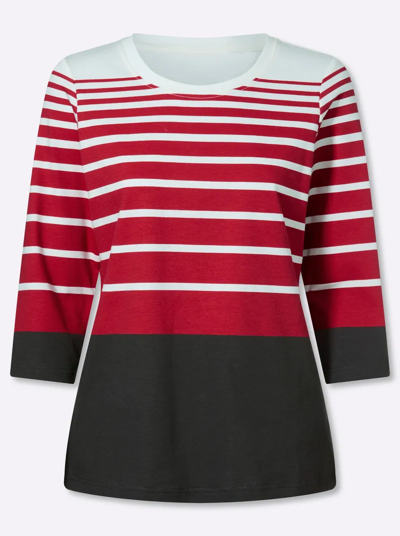 heine 3/4-Arm-Shirt schwarz-rot-bedruckt, Schwarz-rot-bedruckt, – Produktbild 1 von 2