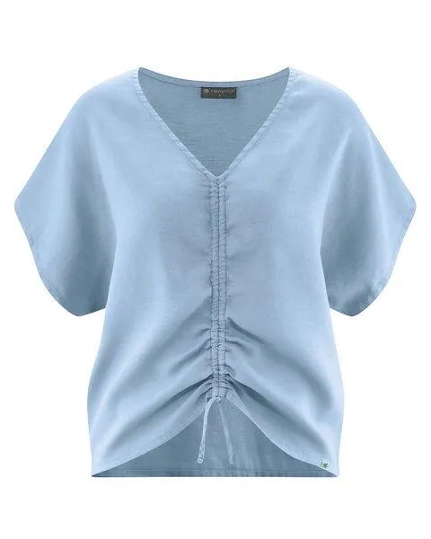 HempAge HempAge Geraffte Sommerbluse Hanf/Biobaumwolle, Smoke (blau), – Produktbild 2 von 4