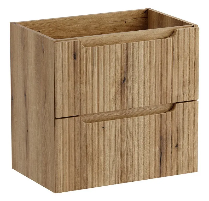 Lomadox Waschbeckenschrank NEWPORT-56-EVOKE 60 cm breit mit 2 Schubladen, Eiche mit gerillter Front, Braun, – Produktbild 1 von 5