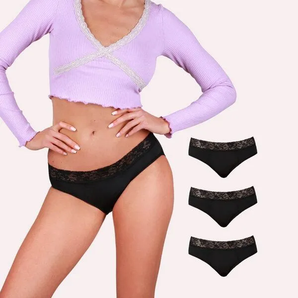 Taynie Mittelstarke Periodenunterwäsche - Biozidfrei - 60°C - TAYNIE QUEEN, 3er pack schwarz, – Produktbild 1 von 4
