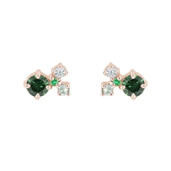 Eppi Eppi Grüne Cluster-Ohrringe mit grünen Diamanten und Edelsteinen Kerrie, Rosa, – Produktbild 1 von 4