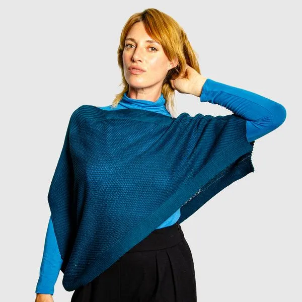 LANARTO slow fashion LANARTO slow fashion Poncho Cape aus mulesingfreier Merinowolle in edlen Farben, Blau, – Produktbild 2 von 4