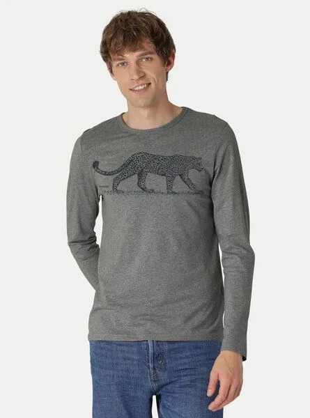 Peaces.bio - handbedruckte Biomode Peaces.bio - handbedruckte Biomode Bio-Herren-Langarmshirt "Leopard", Grau, – Produktbild 2 von 3